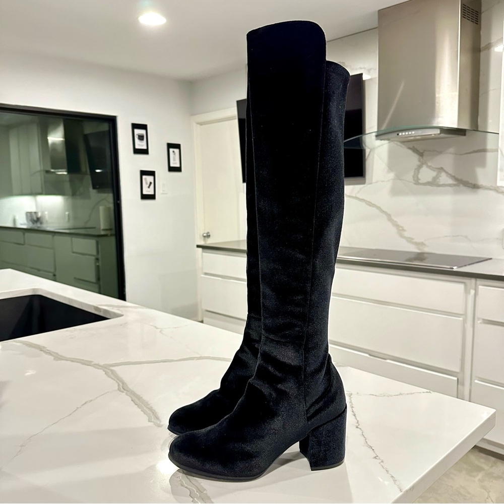 Stuart Weitzman Black Over-the-Knee Block Heel Boots - Picture 3 of 9